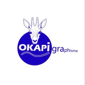 "Logo de OKAPI Graphisme, créateur de logos personnalisés pour les entreprises." Flyer promotionnel pour OKAPI Graphisme, avec un design dynamique et des couleurs, graphisme, digital, visuel