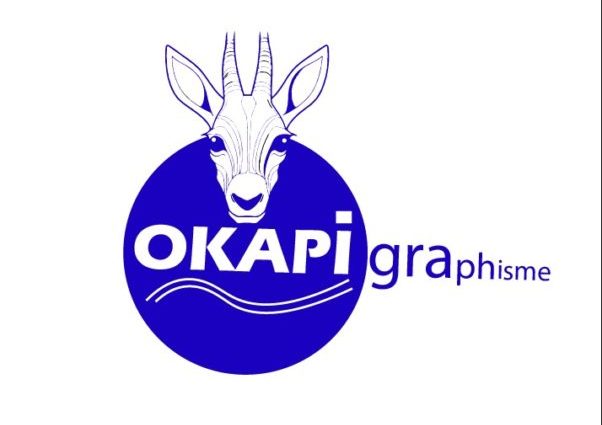 "Logo de OKAPI Graphisme, créateur de logos personnalisés pour les entreprises." Flyer promotionnel pour OKAPI Graphisme, avec un design dynamique et des couleurs, graphisme, digital, visuel