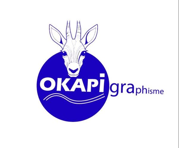 "Logo de OKAPI Graphisme, créateur de logos personnalisés pour les entreprises." Flyer promotionnel pour OKAPI Graphisme, avec un design dynamique et des couleurs, graphisme, digital, visuel