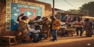 Jeunes burkinabè connectés sur les réseaux sociaux au Burkina Faso pour partager la culture locale.