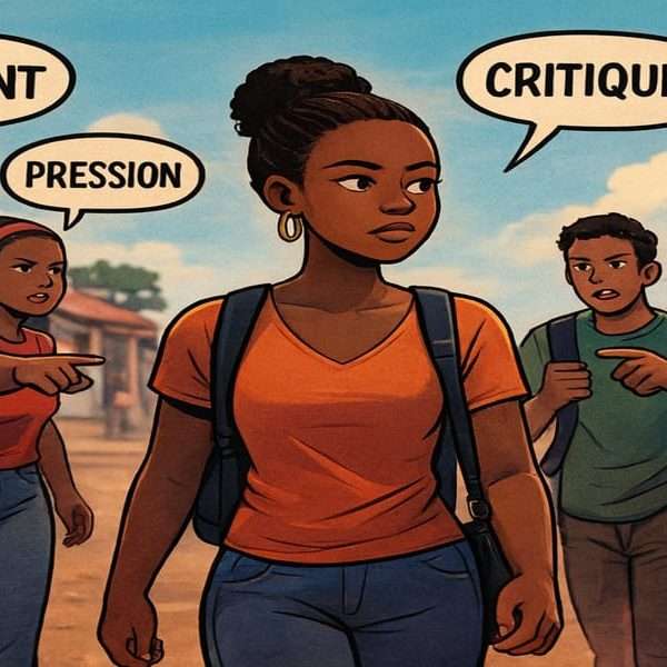 Un groupe de jeunes qui prennent plaisir a juger une jeune fille sur son physique: la pression social