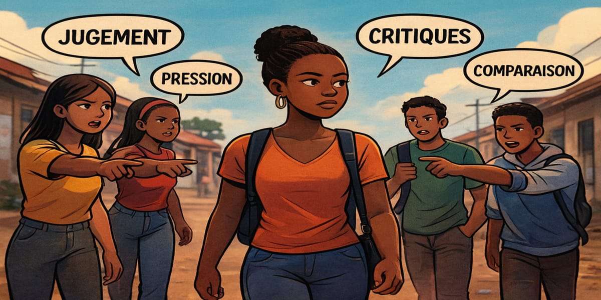 Un groupe de jeunes qui prennent plaisir a juger une jeune fille sur son physique: la pression social