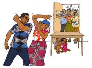 Femme vulnérable subissant la violence et appelant à la protection des droits humains.