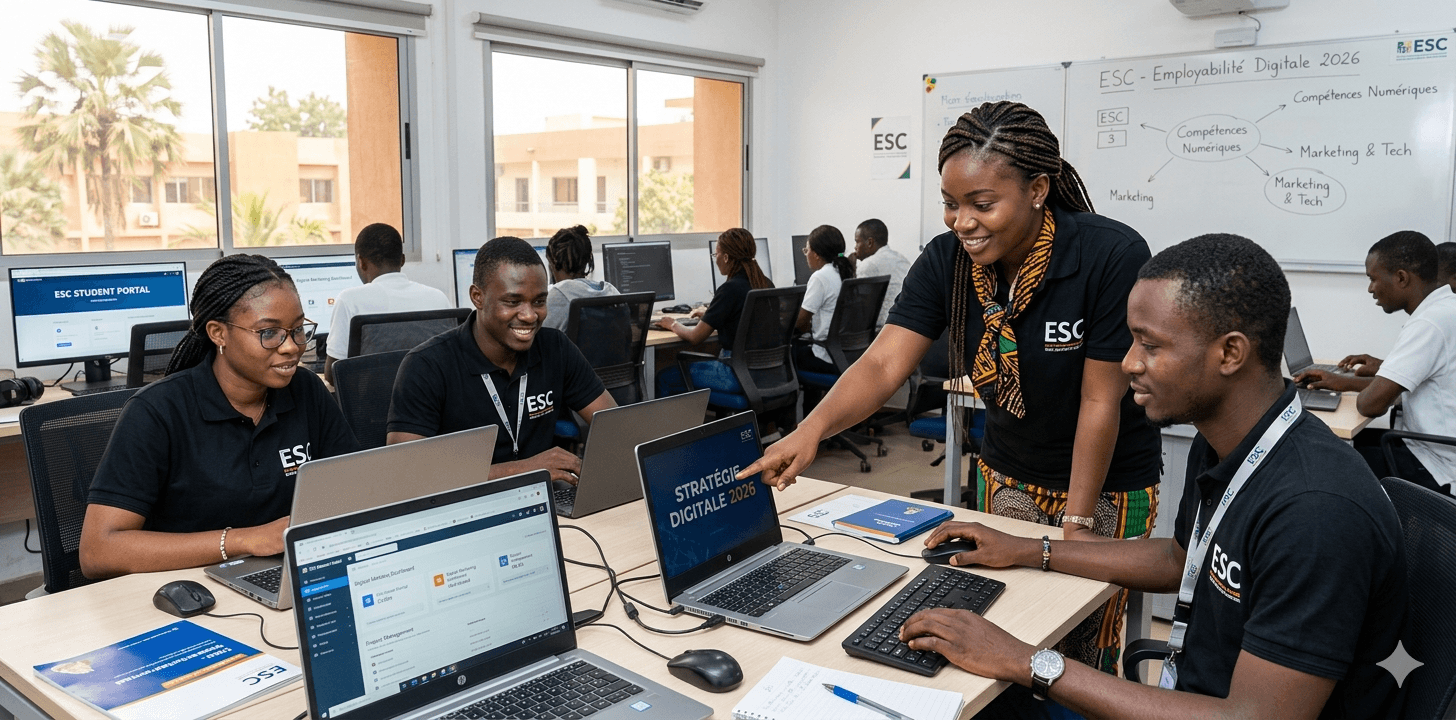 étudiants de l’ESC développant leur employabilité digitale avec des outils numériques